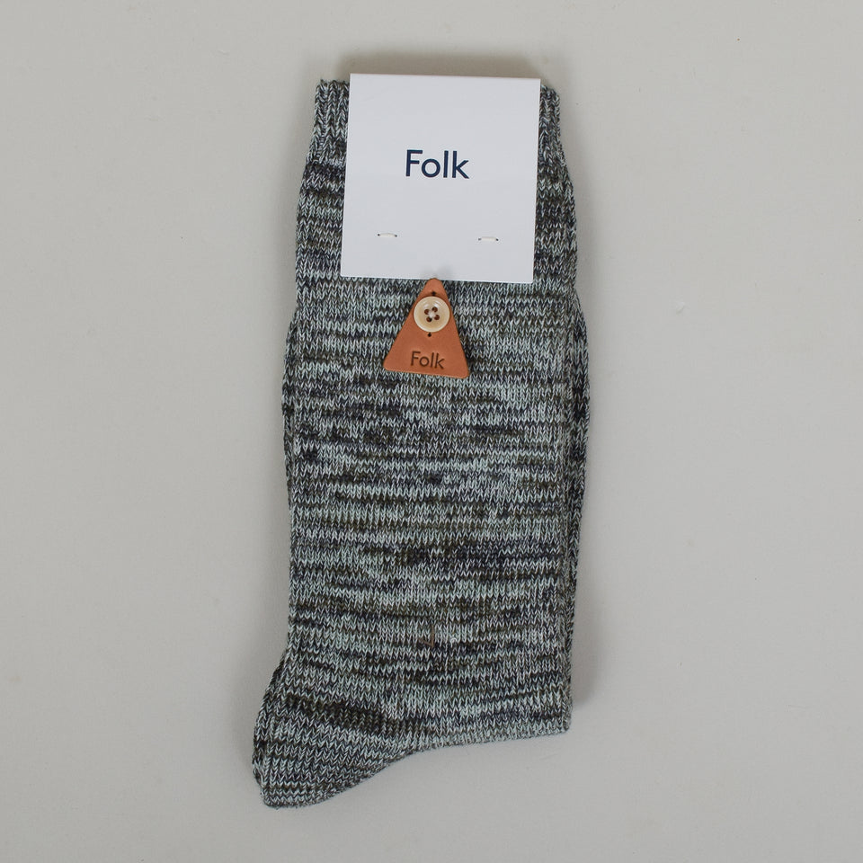 Folk Melange Socks - Olive Mix
