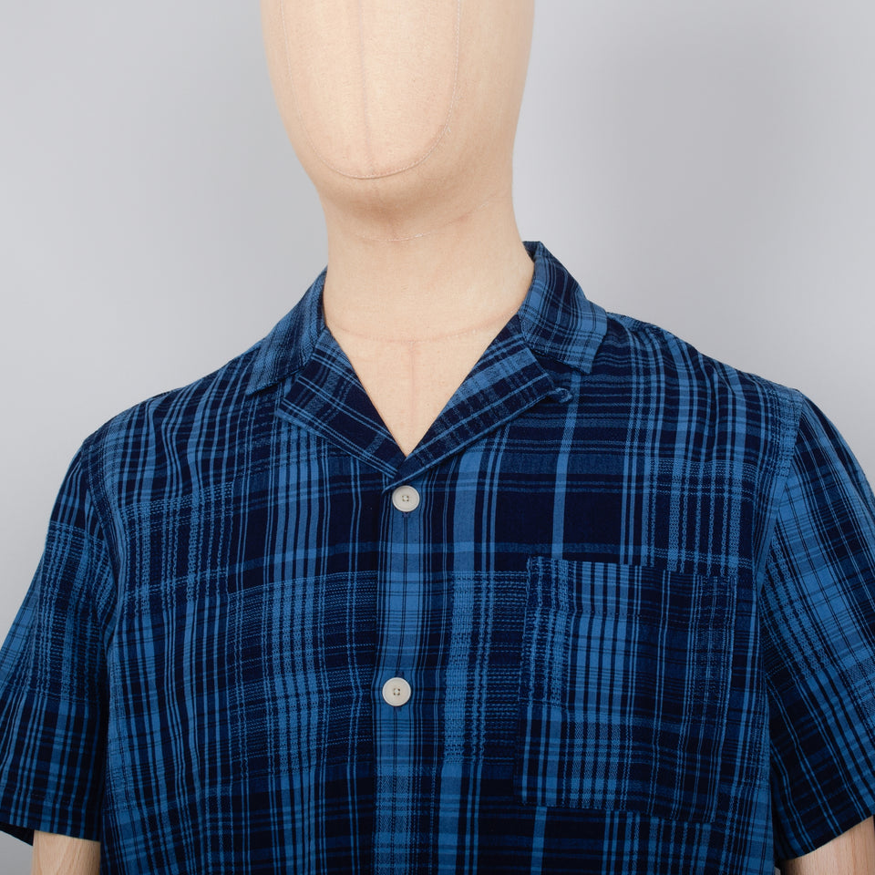 Folk Soft Collar Shirt SS - Indigo Large Check